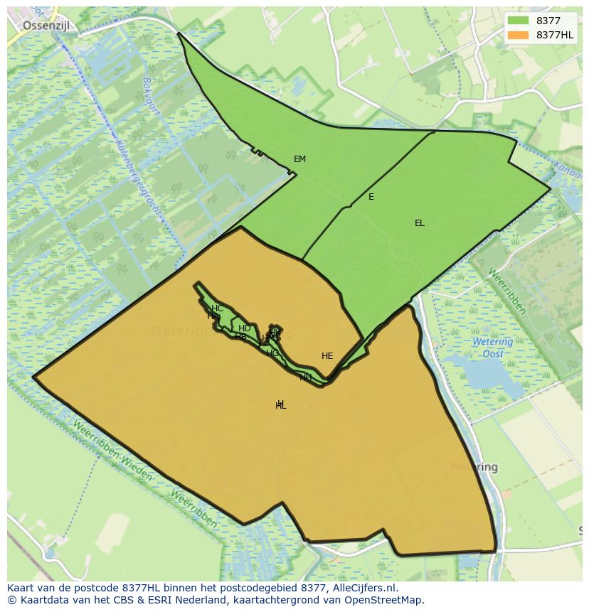 Afbeelding van het postcodegebied 8377 HL op de kaart.