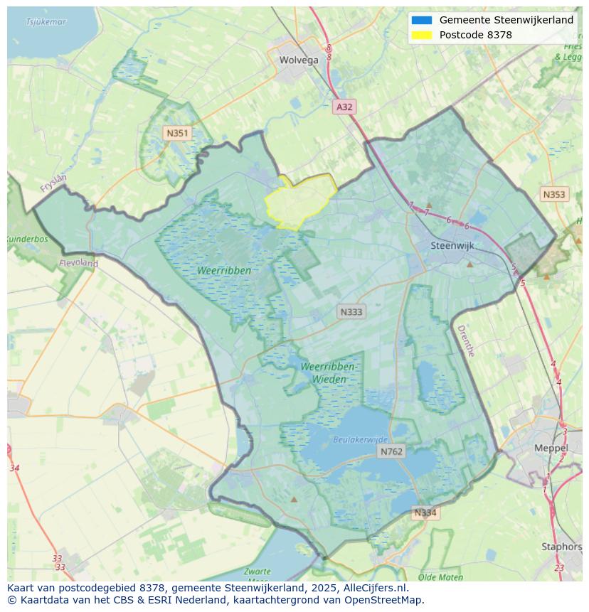 Afbeelding van het postcodegebied 8378 op de kaart.