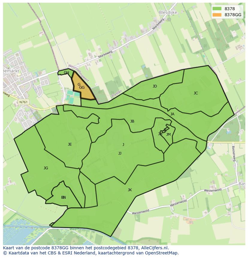Afbeelding van het postcodegebied 8378 GG op de kaart.
