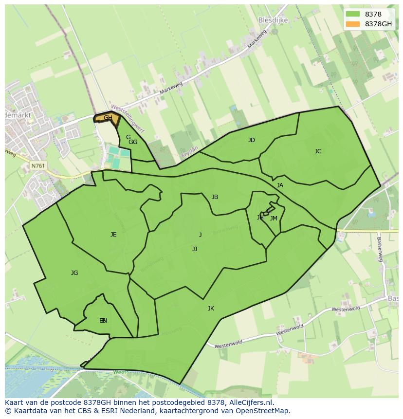 Afbeelding van het postcodegebied 8378 GH op de kaart.