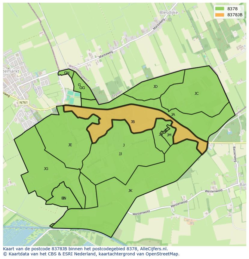 Afbeelding van het postcodegebied 8378 JB op de kaart.