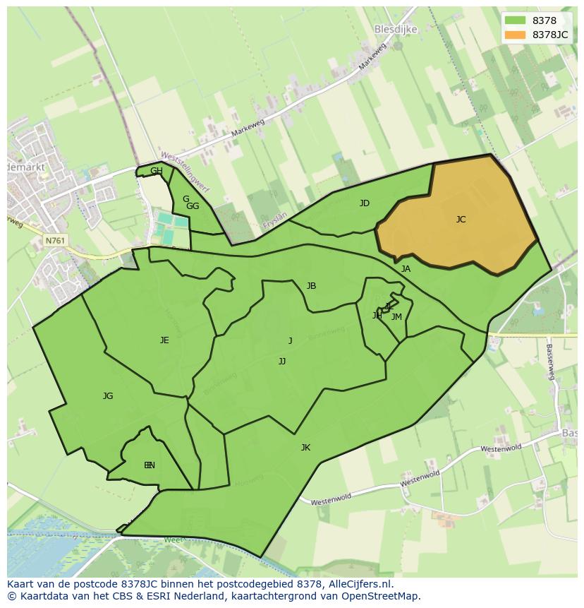 Afbeelding van het postcodegebied 8378 JC op de kaart.