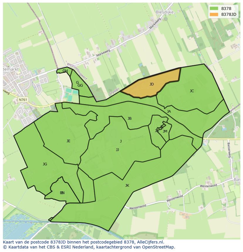 Afbeelding van het postcodegebied 8378 JD op de kaart.