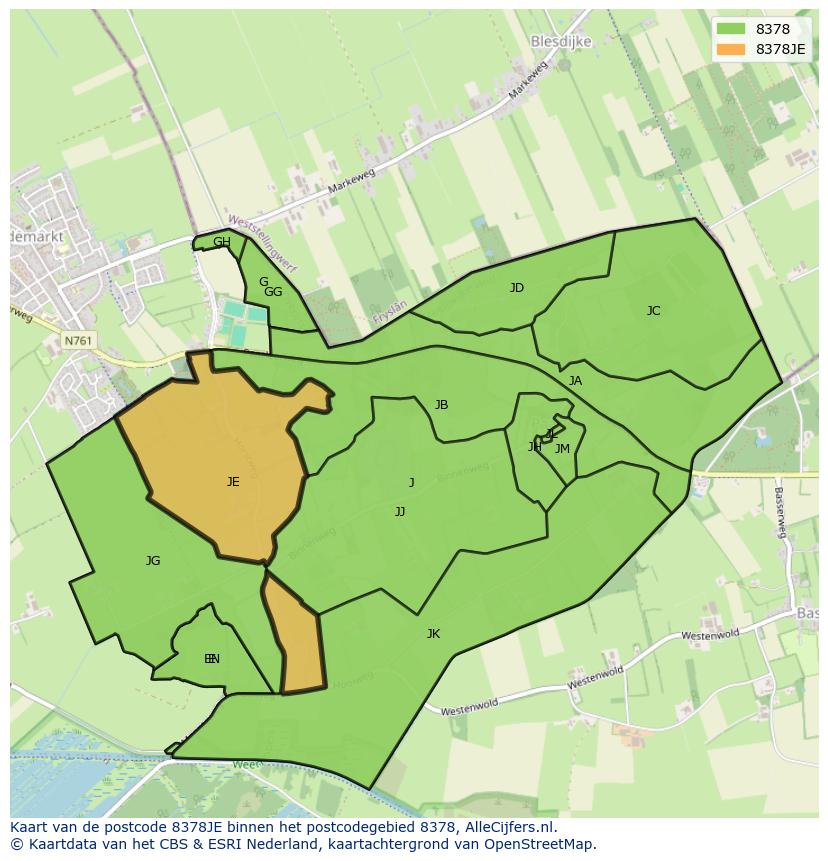 Afbeelding van het postcodegebied 8378 JE op de kaart.