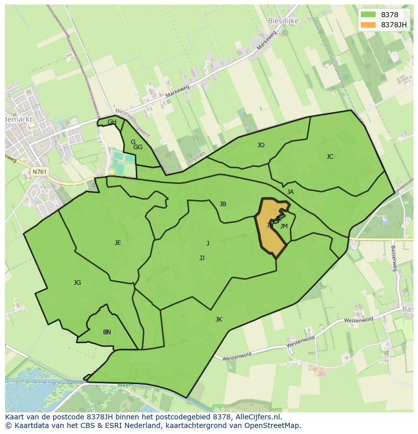 Afbeelding van het postcodegebied 8378 JH op de kaart.