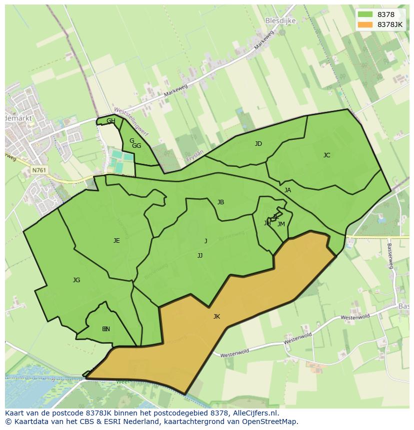 Afbeelding van het postcodegebied 8378 JK op de kaart.
