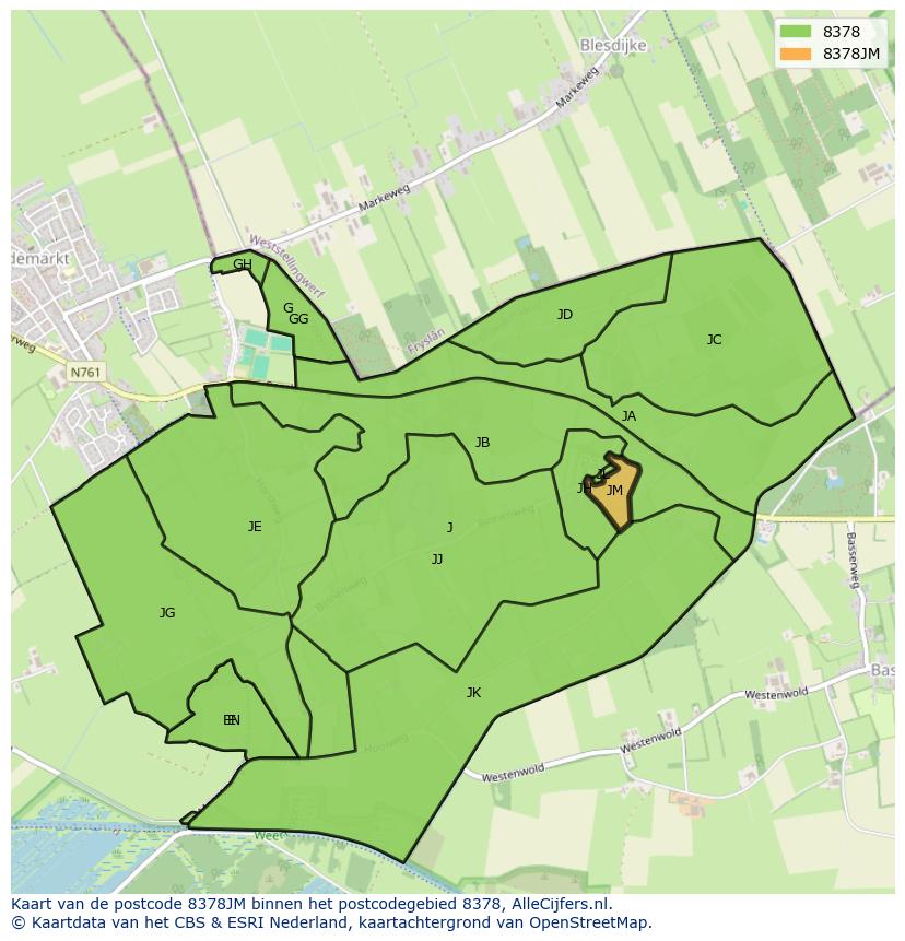 Afbeelding van het postcodegebied 8378 JM op de kaart.