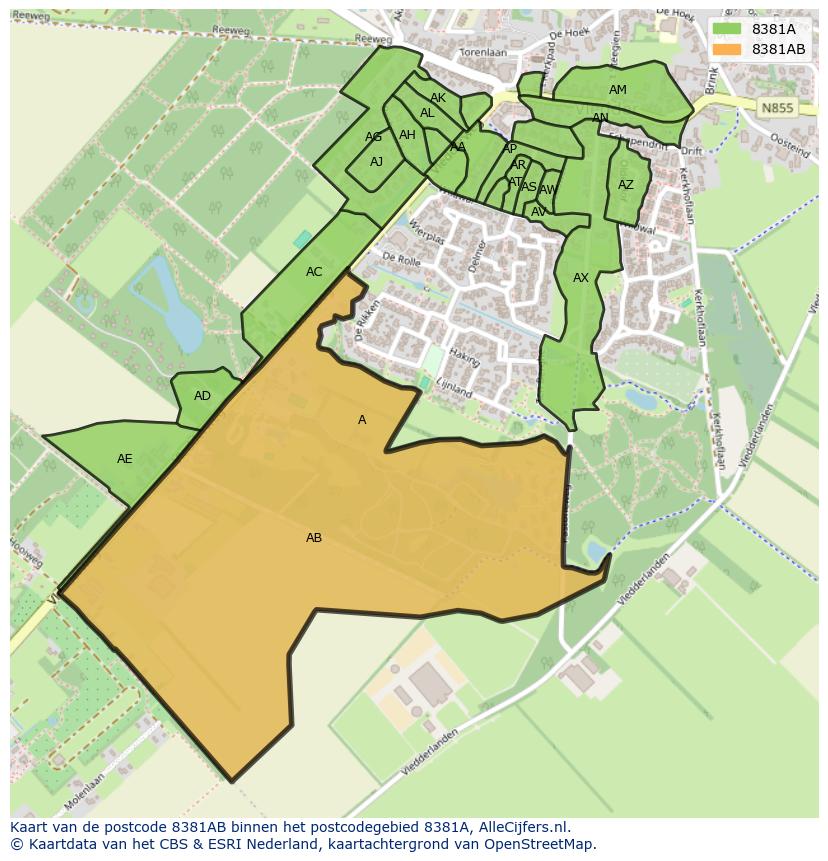 Afbeelding van het postcodegebied 8381 AB op de kaart.