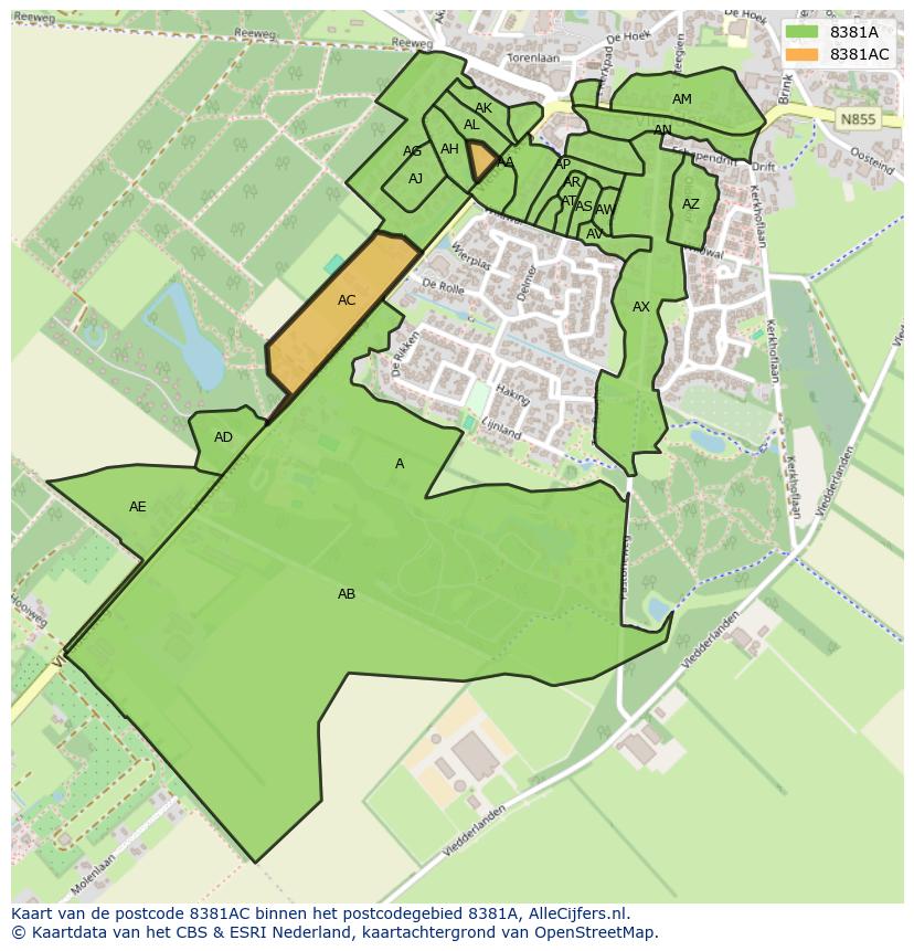 Afbeelding van het postcodegebied 8381 AC op de kaart.