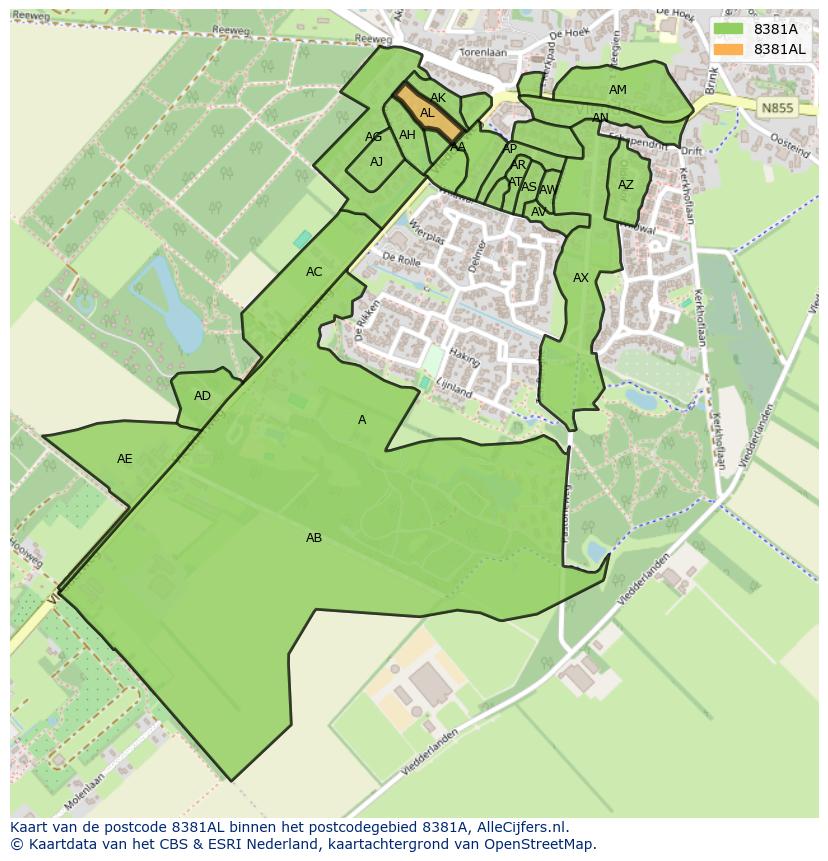 Afbeelding van het postcodegebied 8381 AL op de kaart.