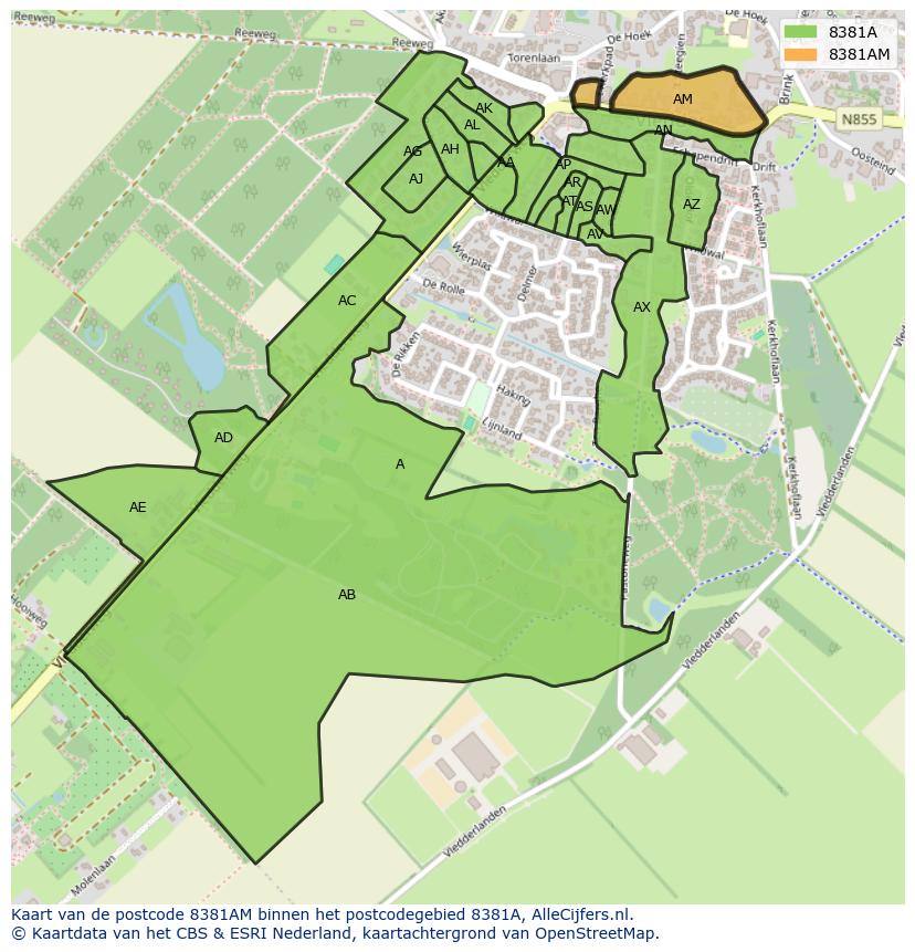 Afbeelding van het postcodegebied 8381 AM op de kaart.