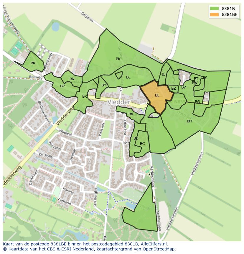 Afbeelding van het postcodegebied 8381 BE op de kaart.