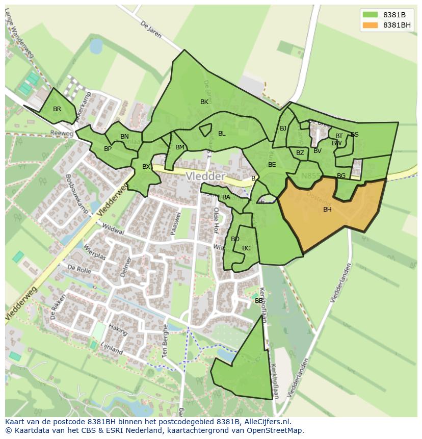 Afbeelding van het postcodegebied 8381 BH op de kaart.