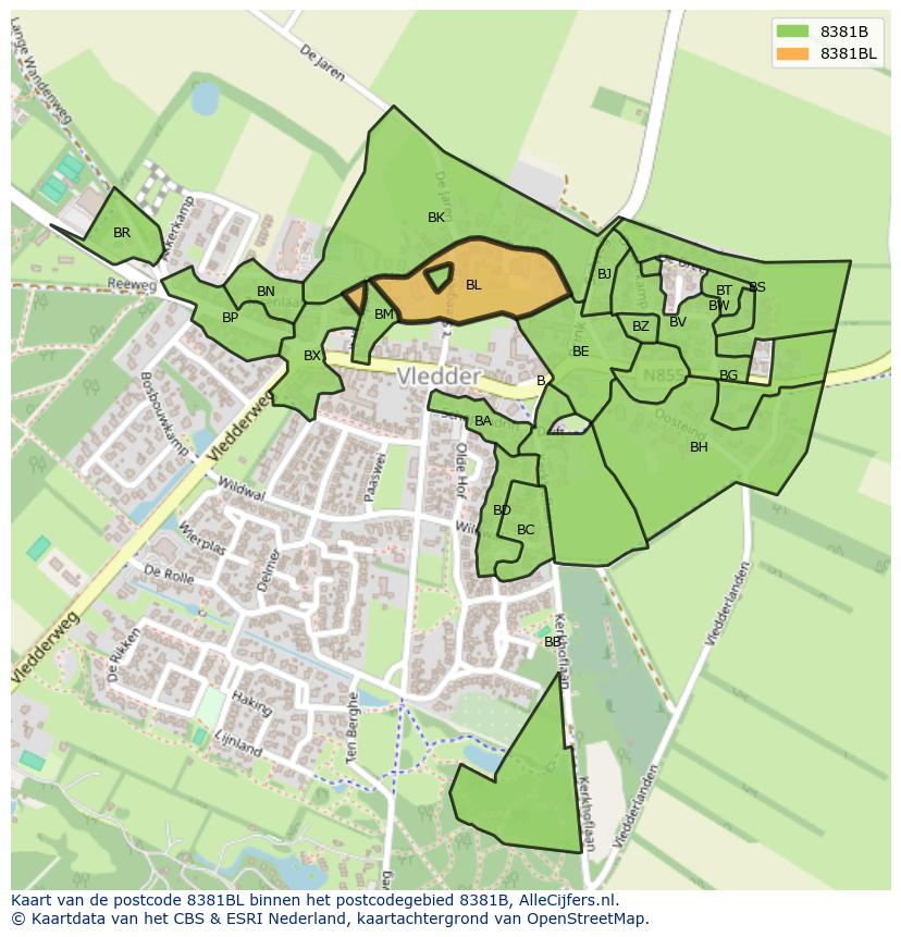 Afbeelding van het postcodegebied 8381 BL op de kaart.