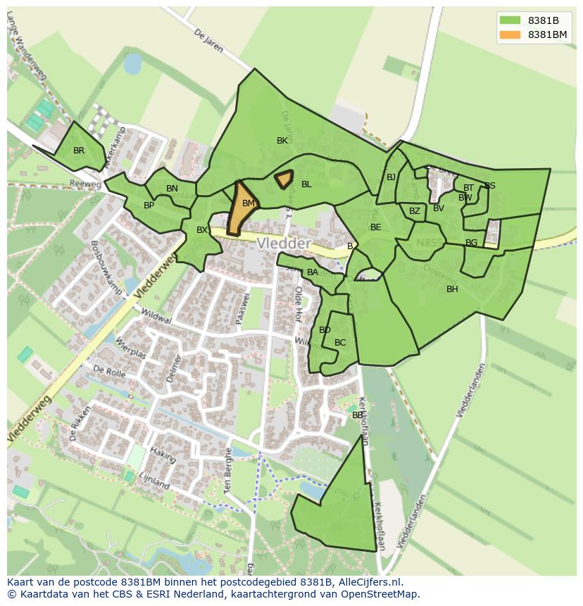 Afbeelding van het postcodegebied 8381 BM op de kaart.