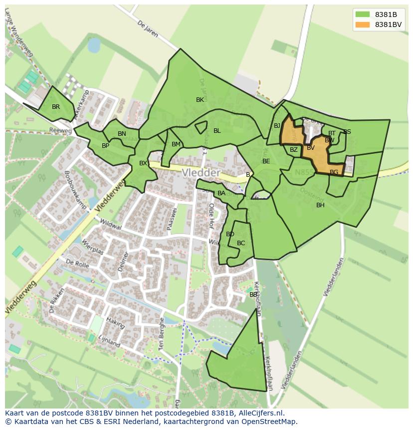 Afbeelding van het postcodegebied 8381 BV op de kaart.