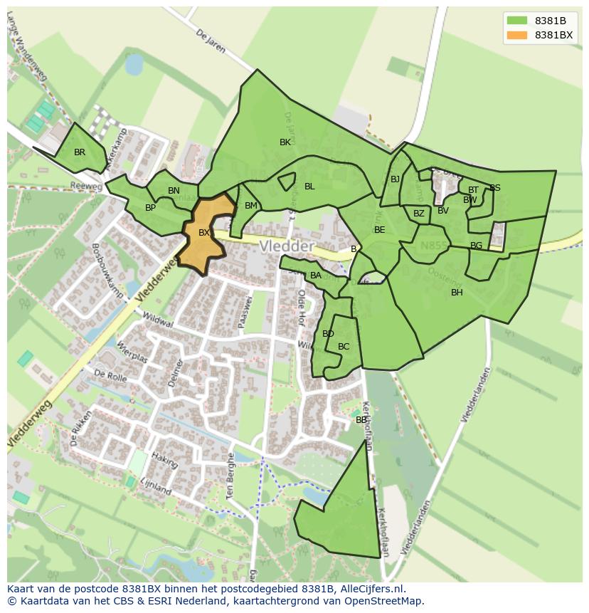 Afbeelding van het postcodegebied 8381 BX op de kaart.