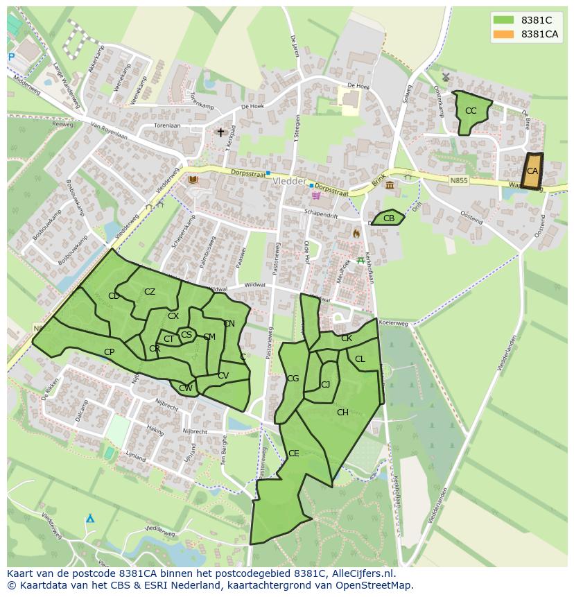 Afbeelding van het postcodegebied 8381 CA op de kaart.