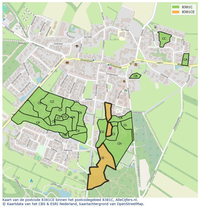 Afbeelding van het postcodegebied 8381 CE op de kaart.