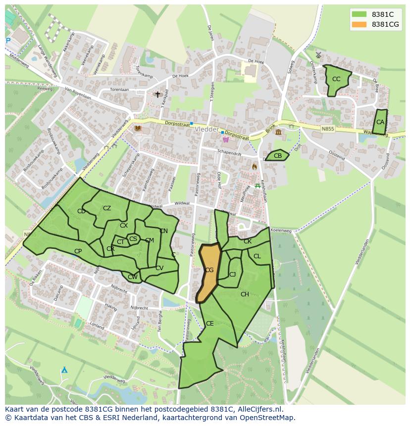 Afbeelding van het postcodegebied 8381 CG op de kaart.