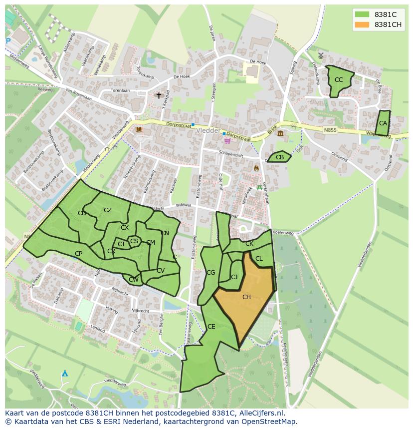 Afbeelding van het postcodegebied 8381 CH op de kaart.