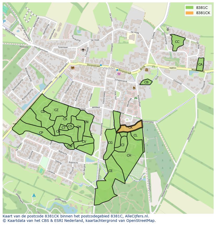 Afbeelding van het postcodegebied 8381 CK op de kaart.