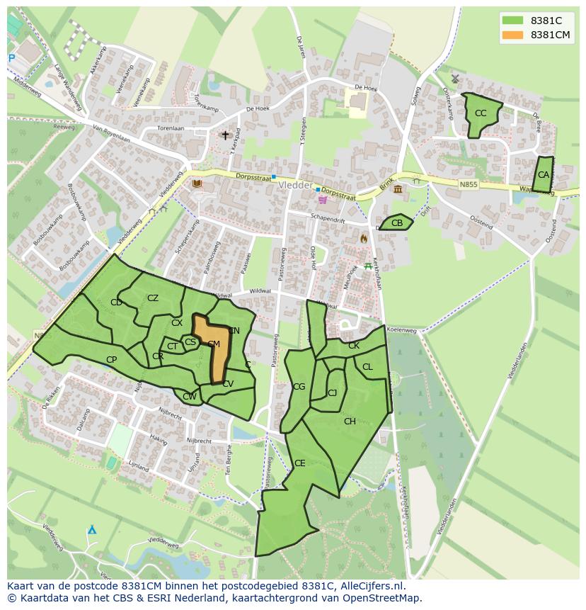 Afbeelding van het postcodegebied 8381 CM op de kaart.