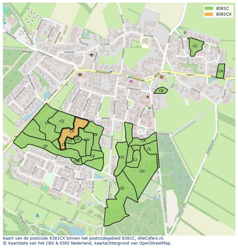Afbeelding van het postcodegebied 8381 CX op de kaart.