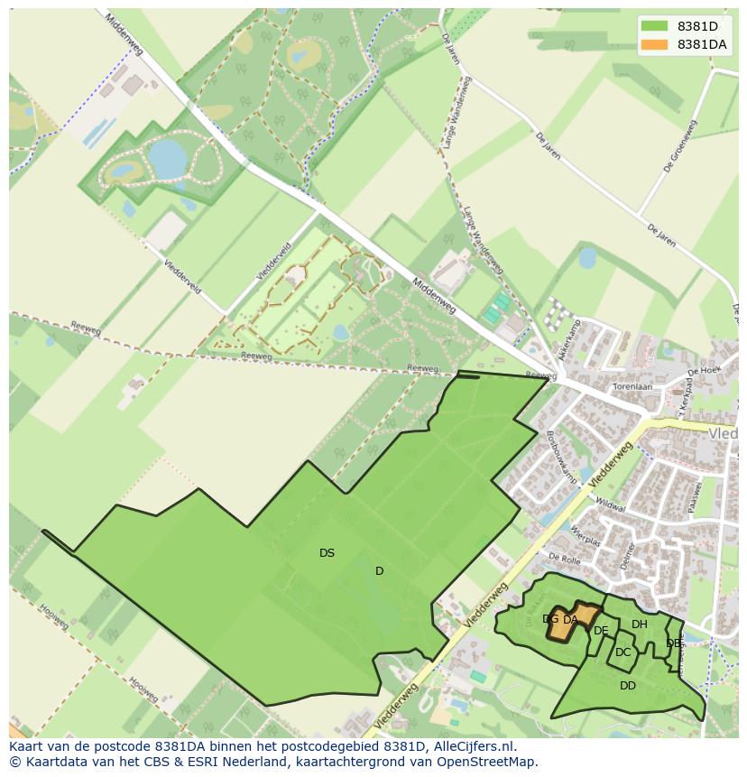 Afbeelding van het postcodegebied 8381 DA op de kaart.