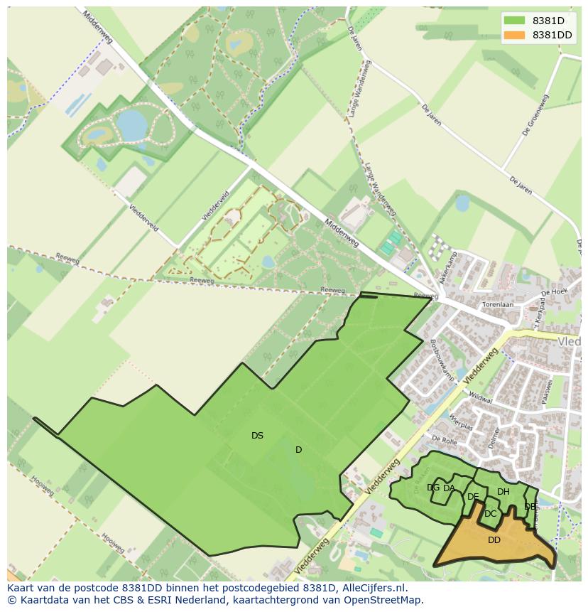 Afbeelding van het postcodegebied 8381 DD op de kaart.