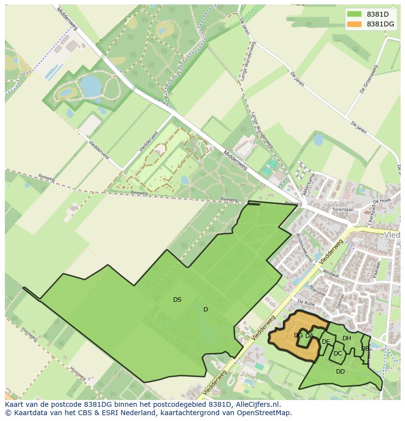 Afbeelding van het postcodegebied 8381 DG op de kaart.
