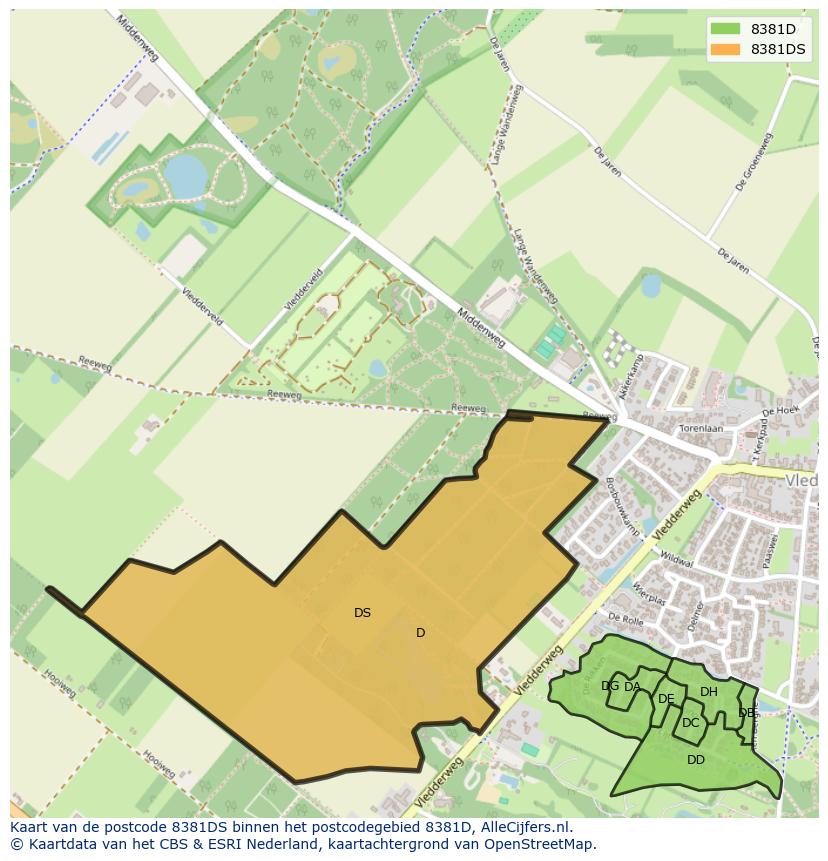 Afbeelding van het postcodegebied 8381 DS op de kaart.