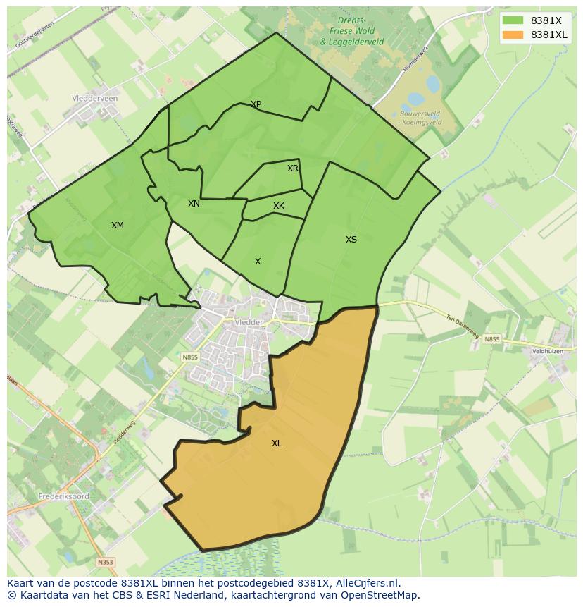 Afbeelding van het postcodegebied 8381 XL op de kaart.