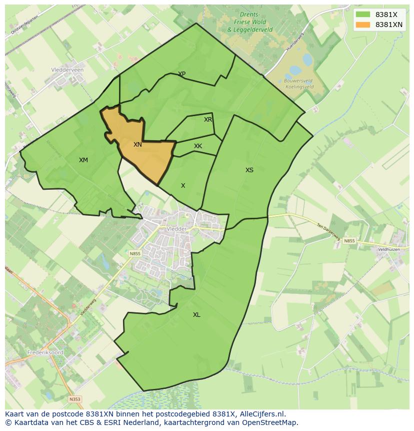 Afbeelding van het postcodegebied 8381 XN op de kaart.