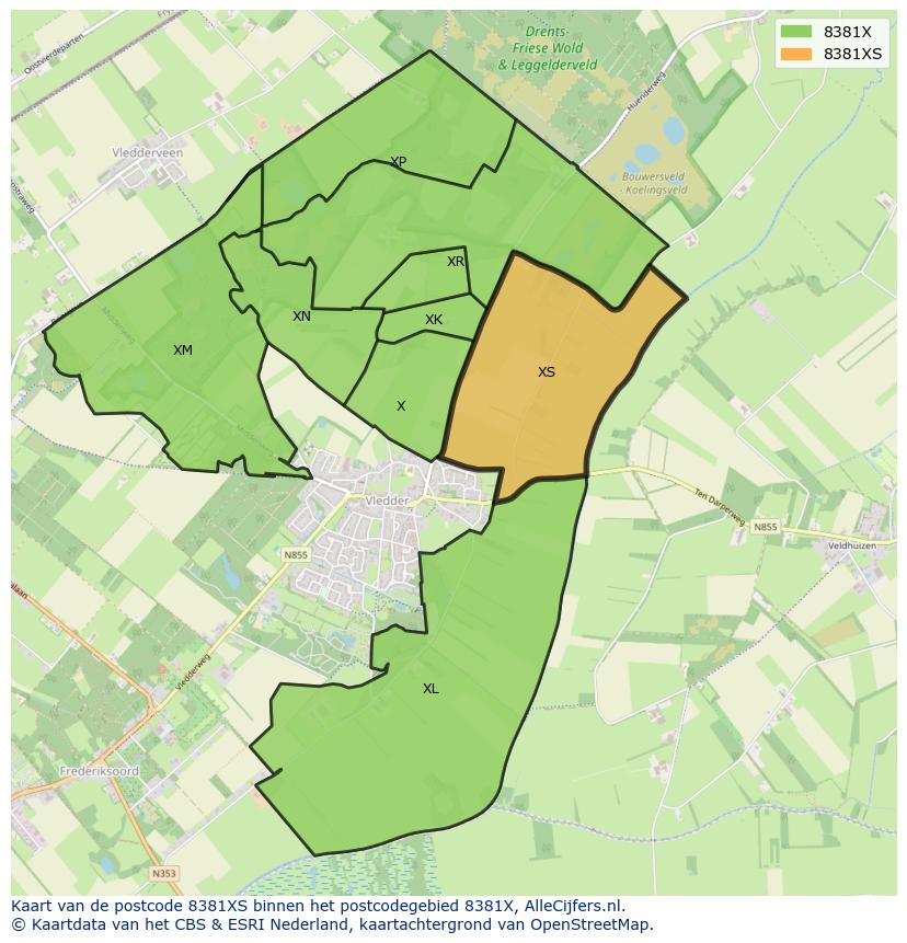 Afbeelding van het postcodegebied 8381 XS op de kaart.