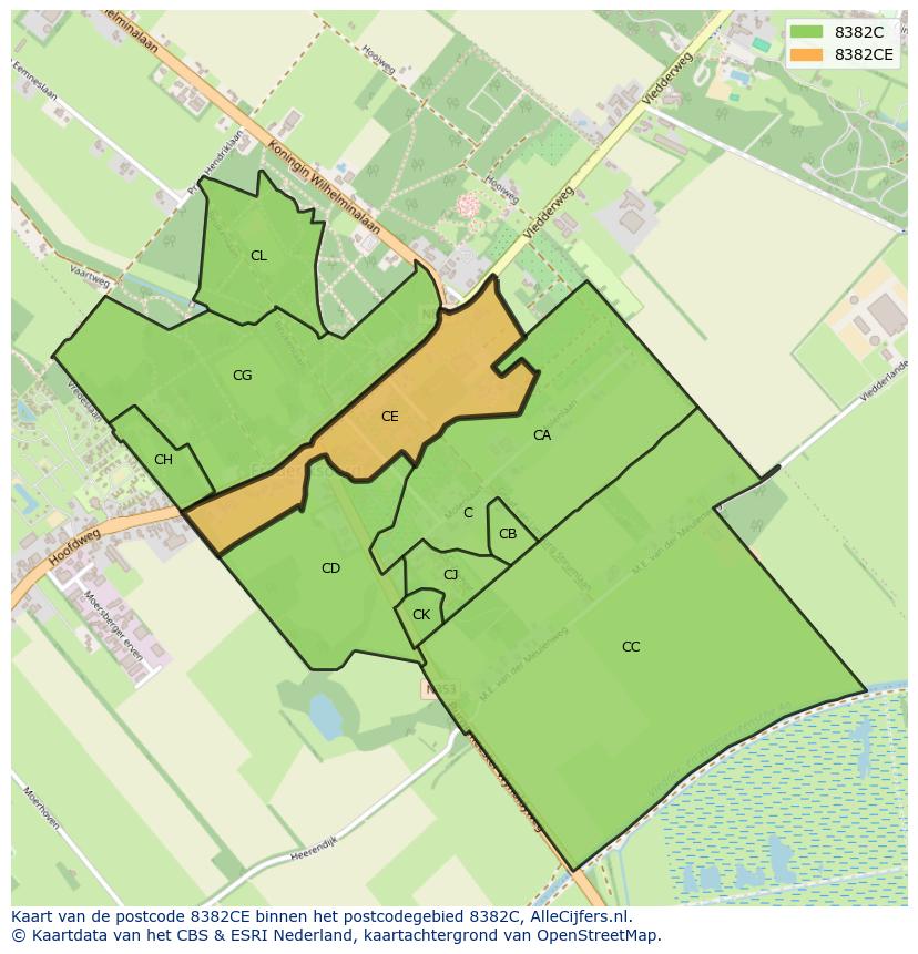 Afbeelding van het postcodegebied 8382 CE op de kaart.