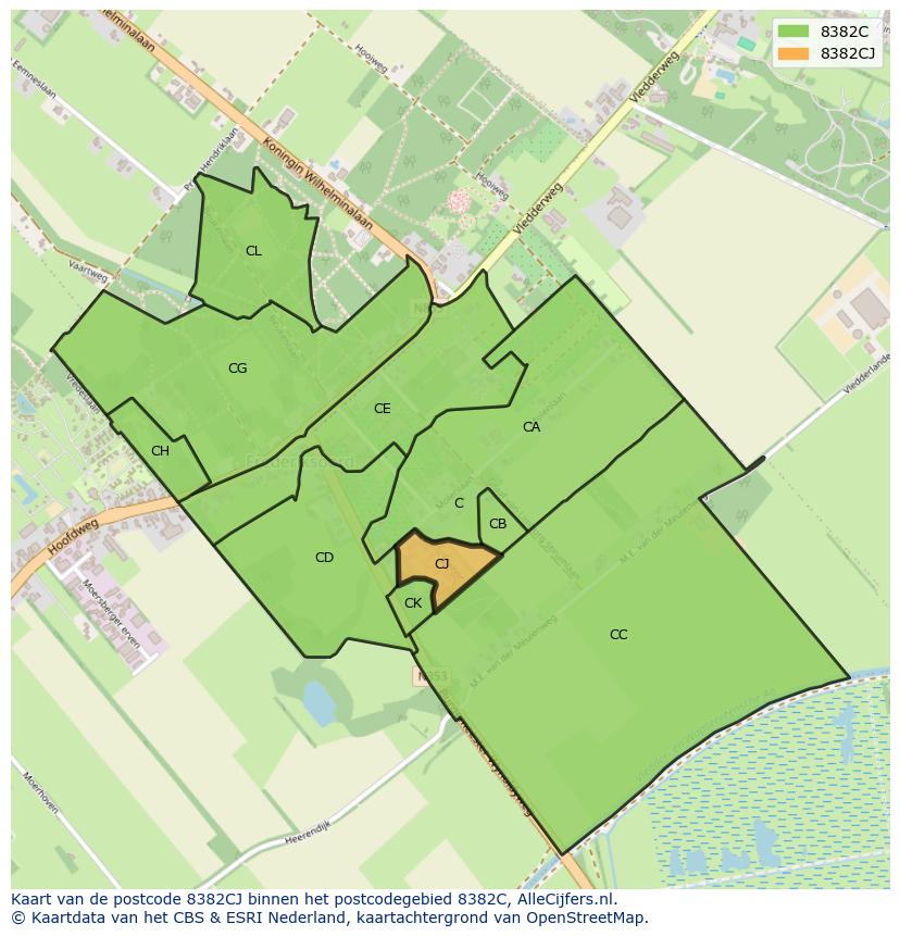 Afbeelding van het postcodegebied 8382 CJ op de kaart.