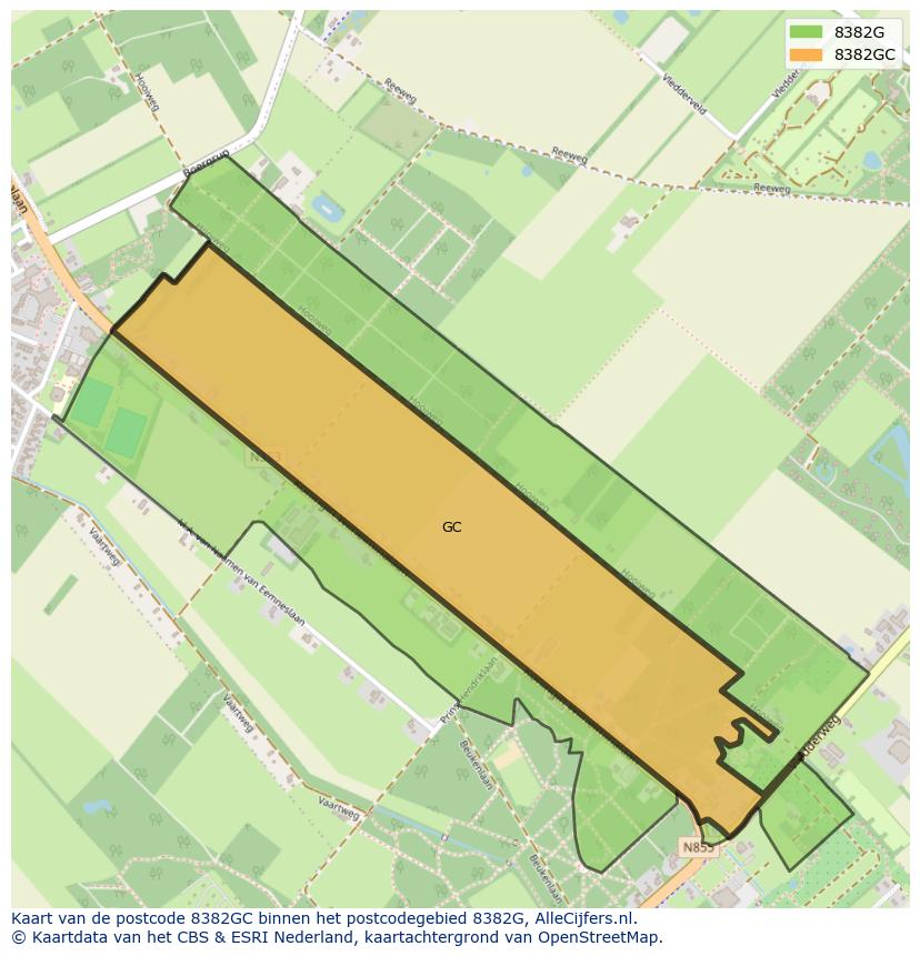 Afbeelding van het postcodegebied 8382 GC op de kaart.