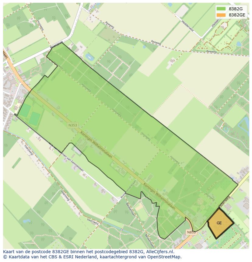 Afbeelding van het postcodegebied 8382 GE op de kaart.