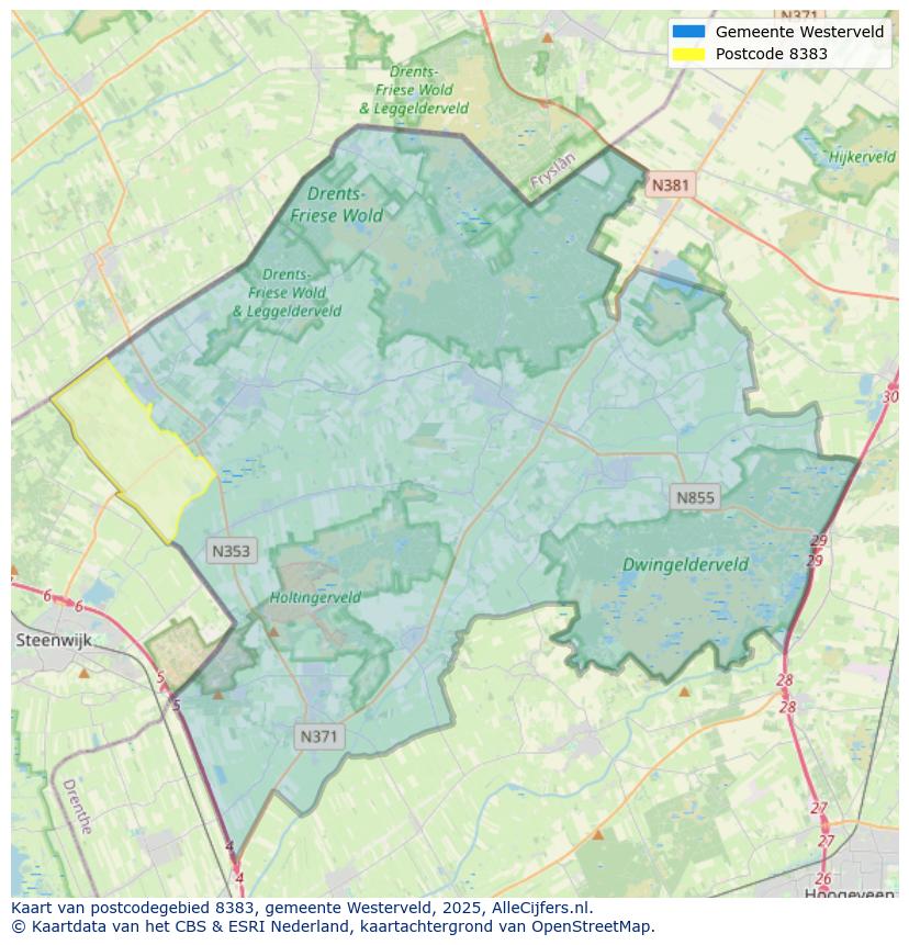 Afbeelding van het postcodegebied 8383 op de kaart.