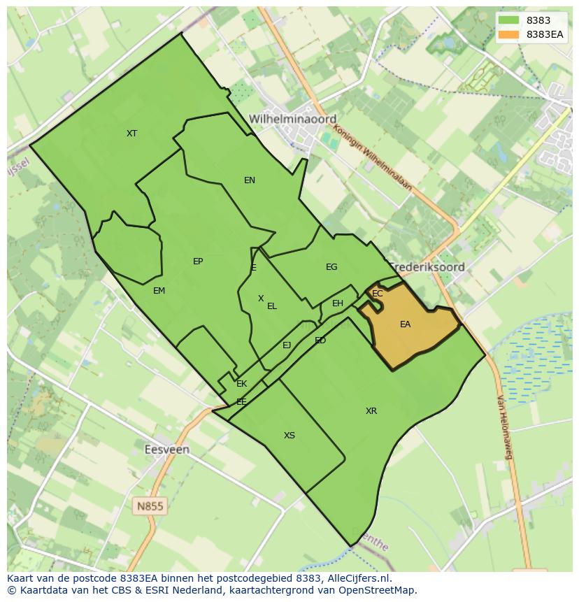 Afbeelding van het postcodegebied 8383 EA op de kaart.