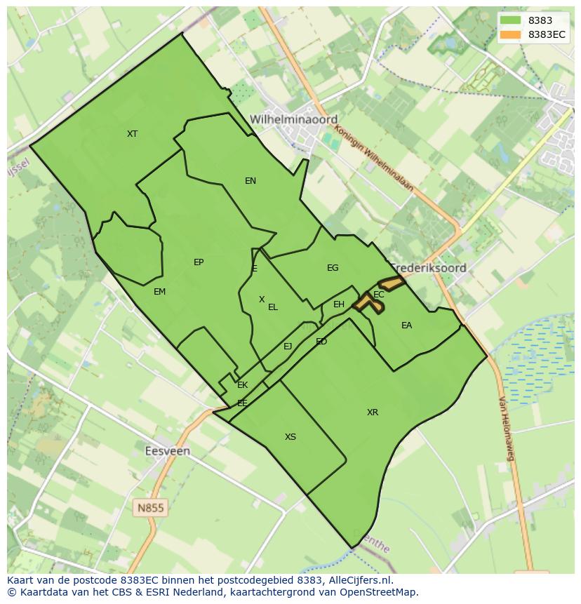 Afbeelding van het postcodegebied 8383 EC op de kaart.