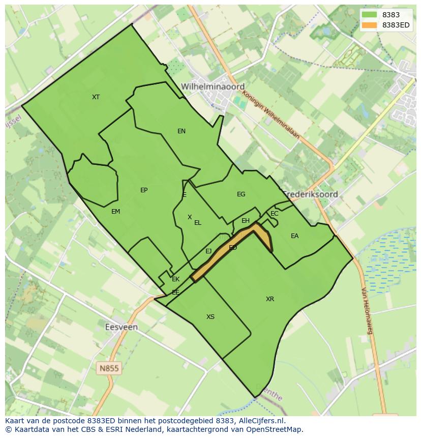 Afbeelding van het postcodegebied 8383 ED op de kaart.