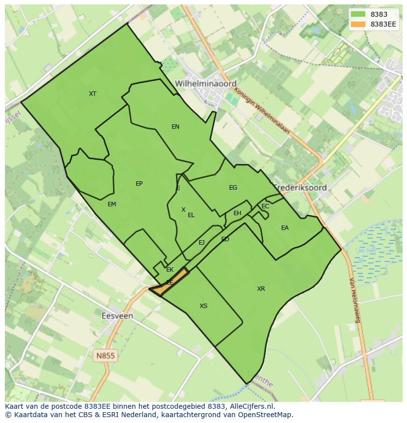 Afbeelding van het postcodegebied 8383 EE op de kaart.