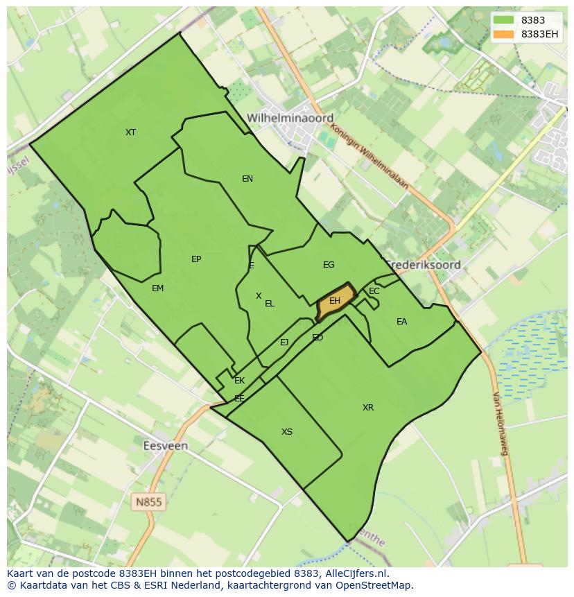 Afbeelding van het postcodegebied 8383 EH op de kaart.