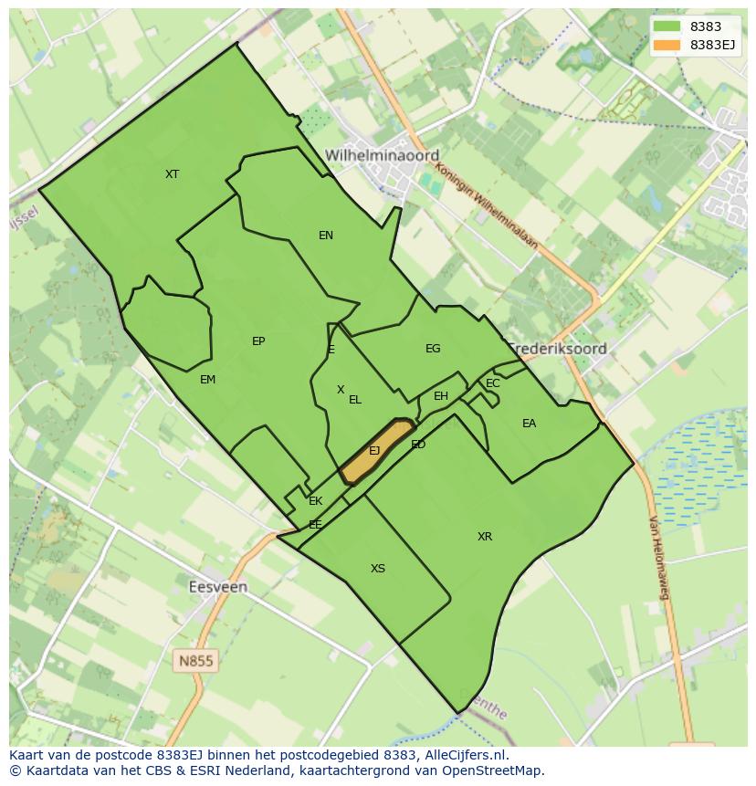 Afbeelding van het postcodegebied 8383 EJ op de kaart.