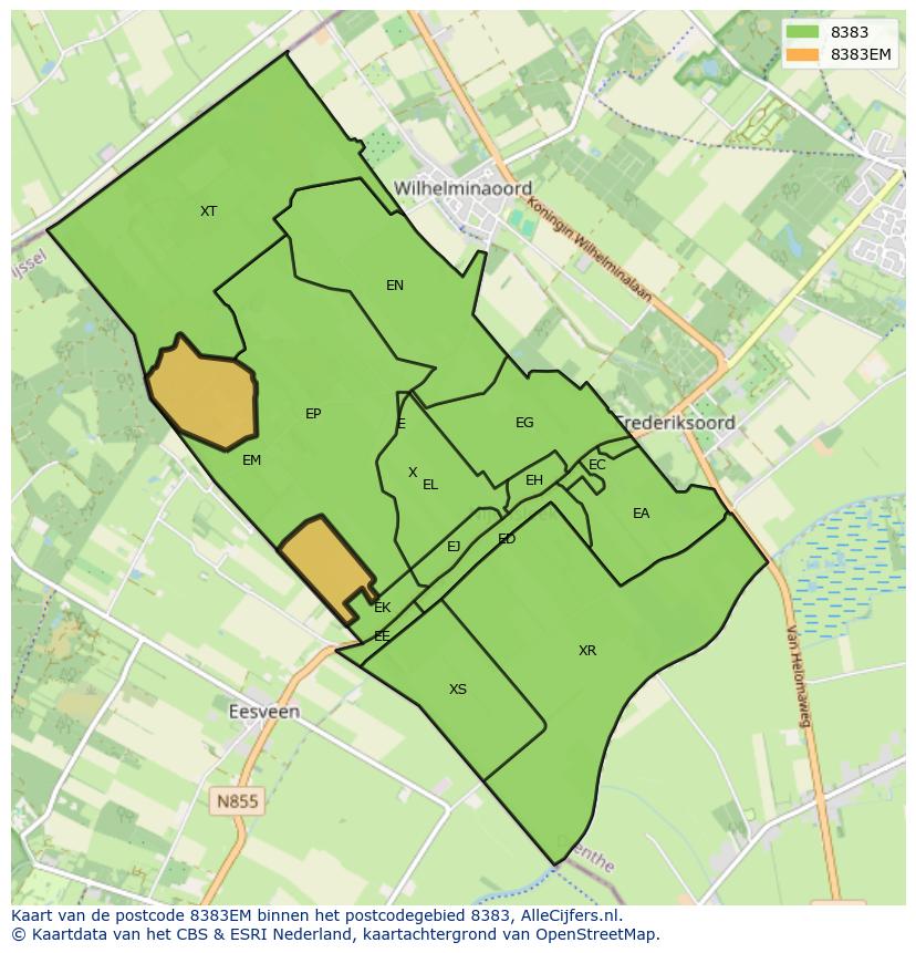 Afbeelding van het postcodegebied 8383 EM op de kaart.
