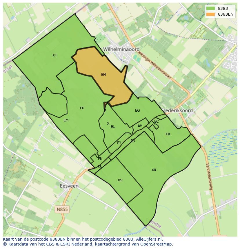 Afbeelding van het postcodegebied 8383 EN op de kaart.
