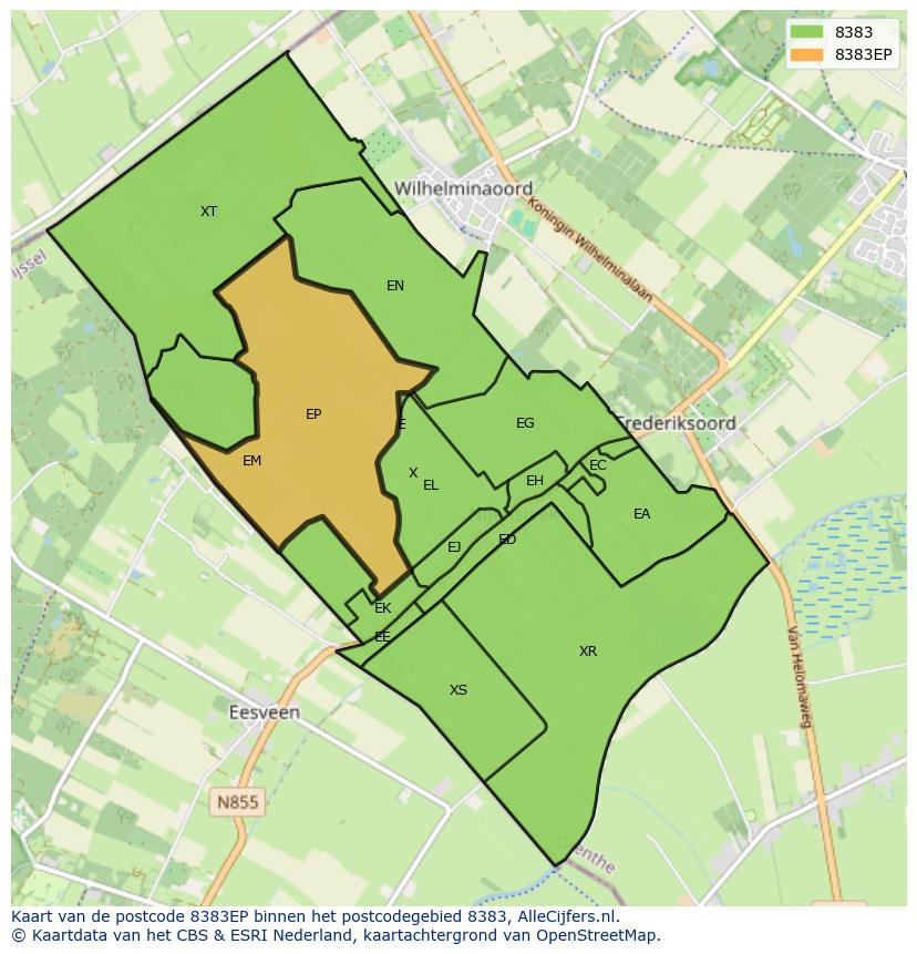 Afbeelding van het postcodegebied 8383 EP op de kaart.