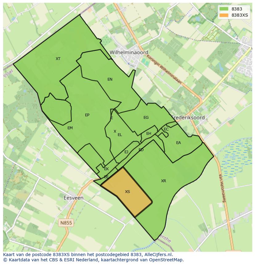 Afbeelding van het postcodegebied 8383 XS op de kaart.